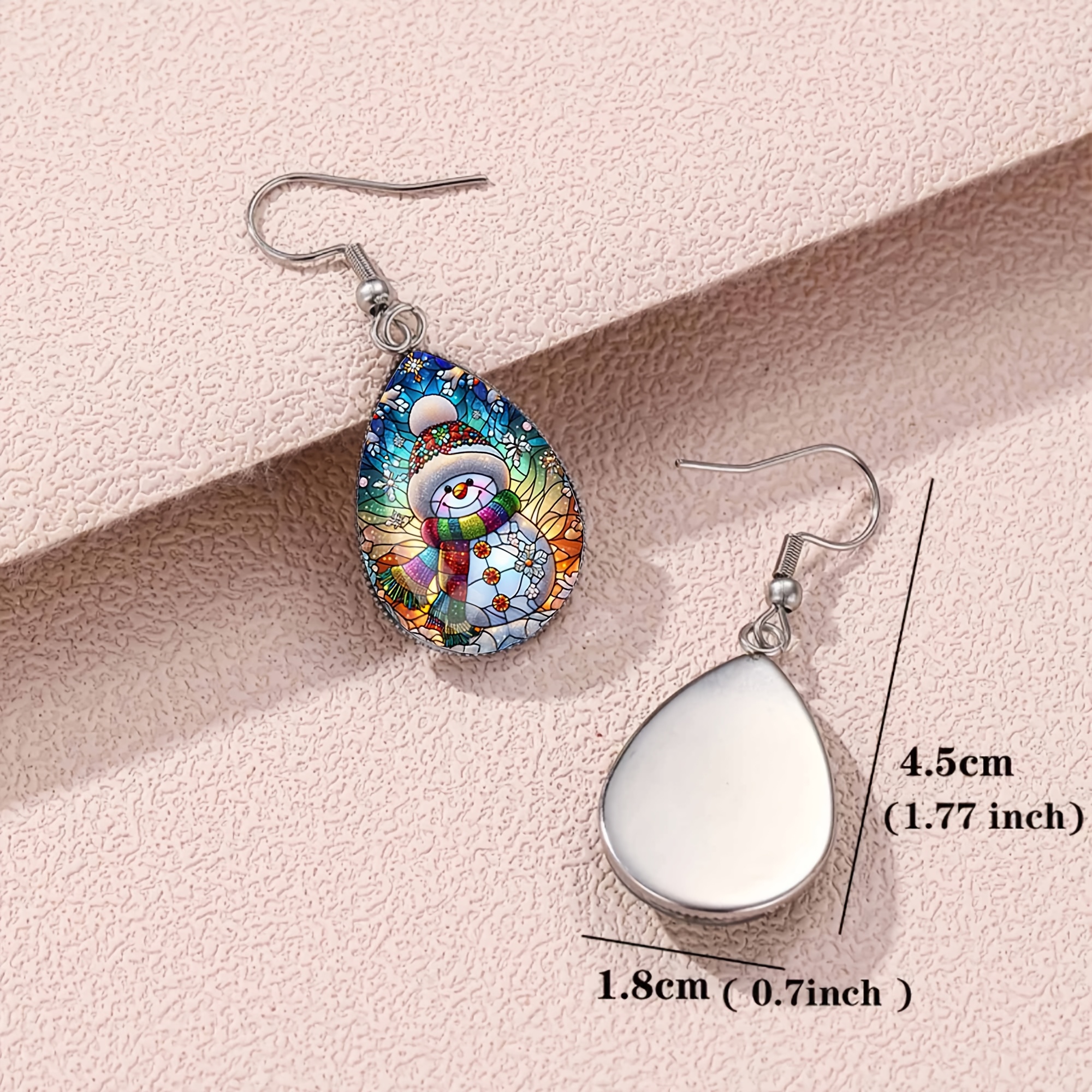 Iridescent Christmas Snowman Pattern Teardrop Earrings