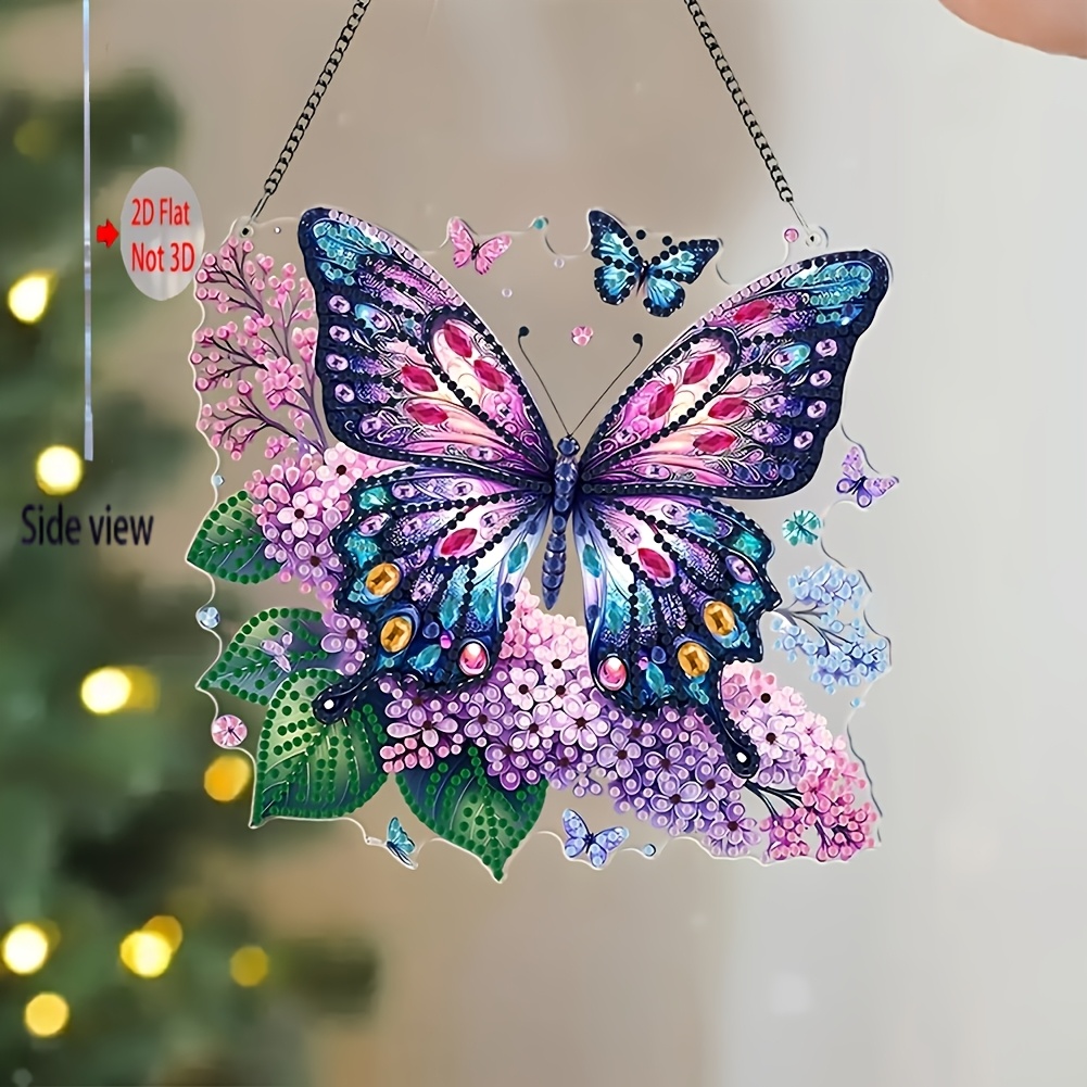 TEMU Kit d'Art Diamant Acrylique 2D/Plat - "Papillon ", Design Floral avec de Uniques, Idéal pour la Décoration Maison et Jardin, Cadeau Artisanal