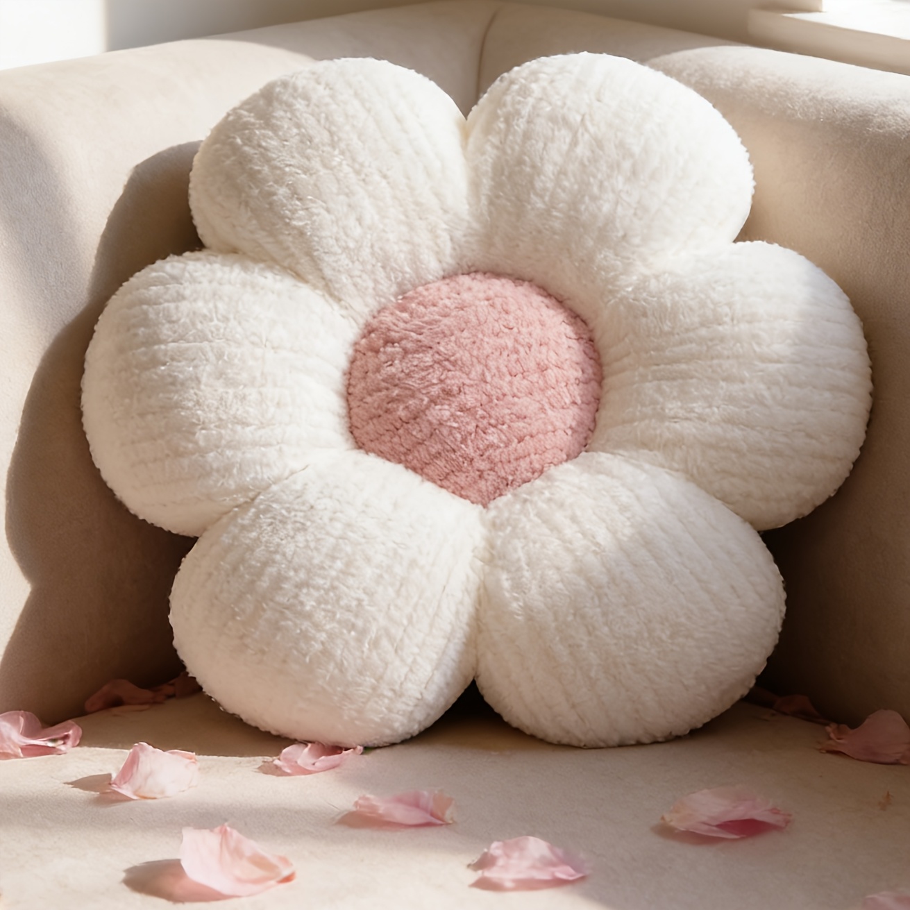 Image of Flower Cushions, Purple Flower Shaped Decorative Pillows, Plush Floor Cushions For Sofa And Bed, Decorative Daisy Cushions 40cm