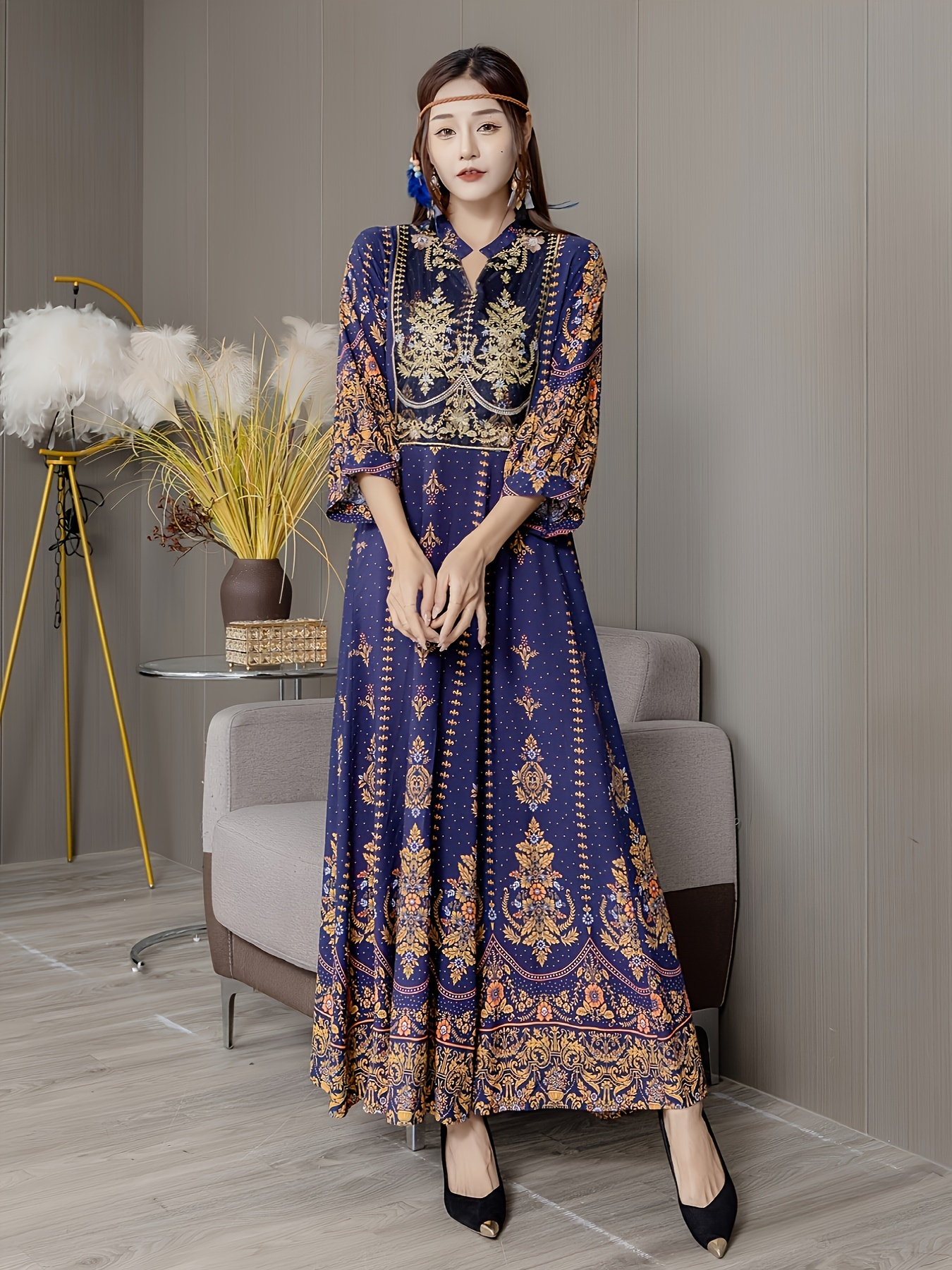 sachin and babi light blue dress Lxhome Boho Wedding Dress for Bride Long Sleeve Wedding Dresses Black  Embroidery Floral Bridal Dresses One Size at Amazon Women's Clothing store main image 1