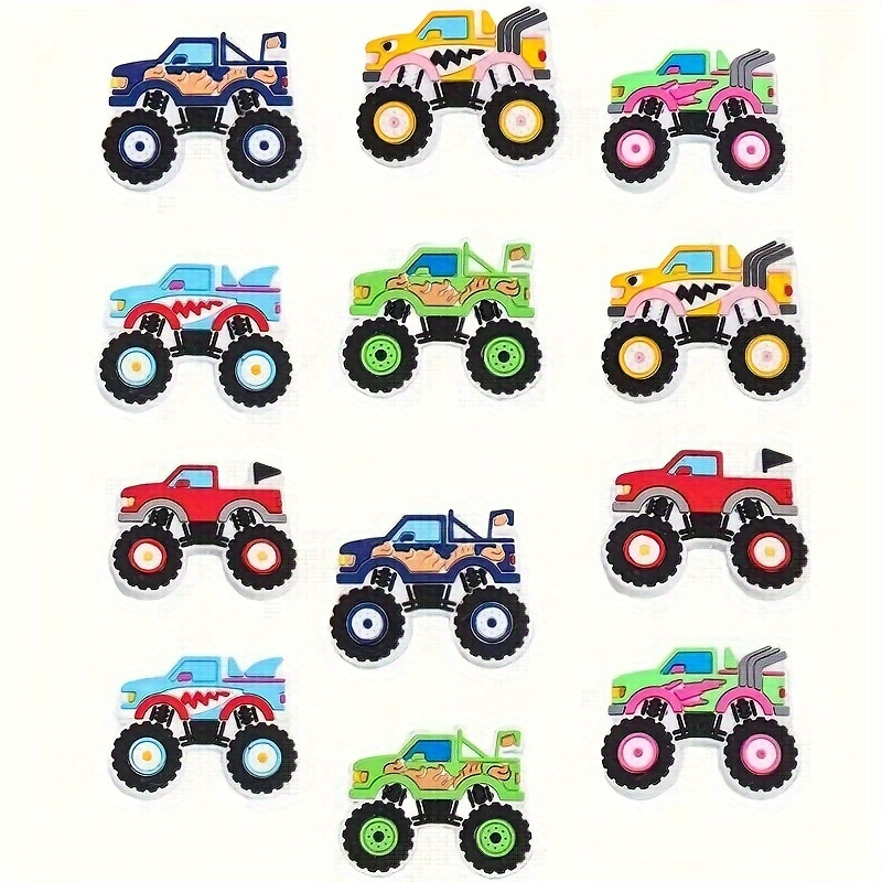 

12pcs Cartoon Off-road Vehicle Theme Shoe Charms, Suitable For Shoes, Bags, Wristbands And Accessories - Gifts For Birthday, Christmas, Valentine's Day, Halloween