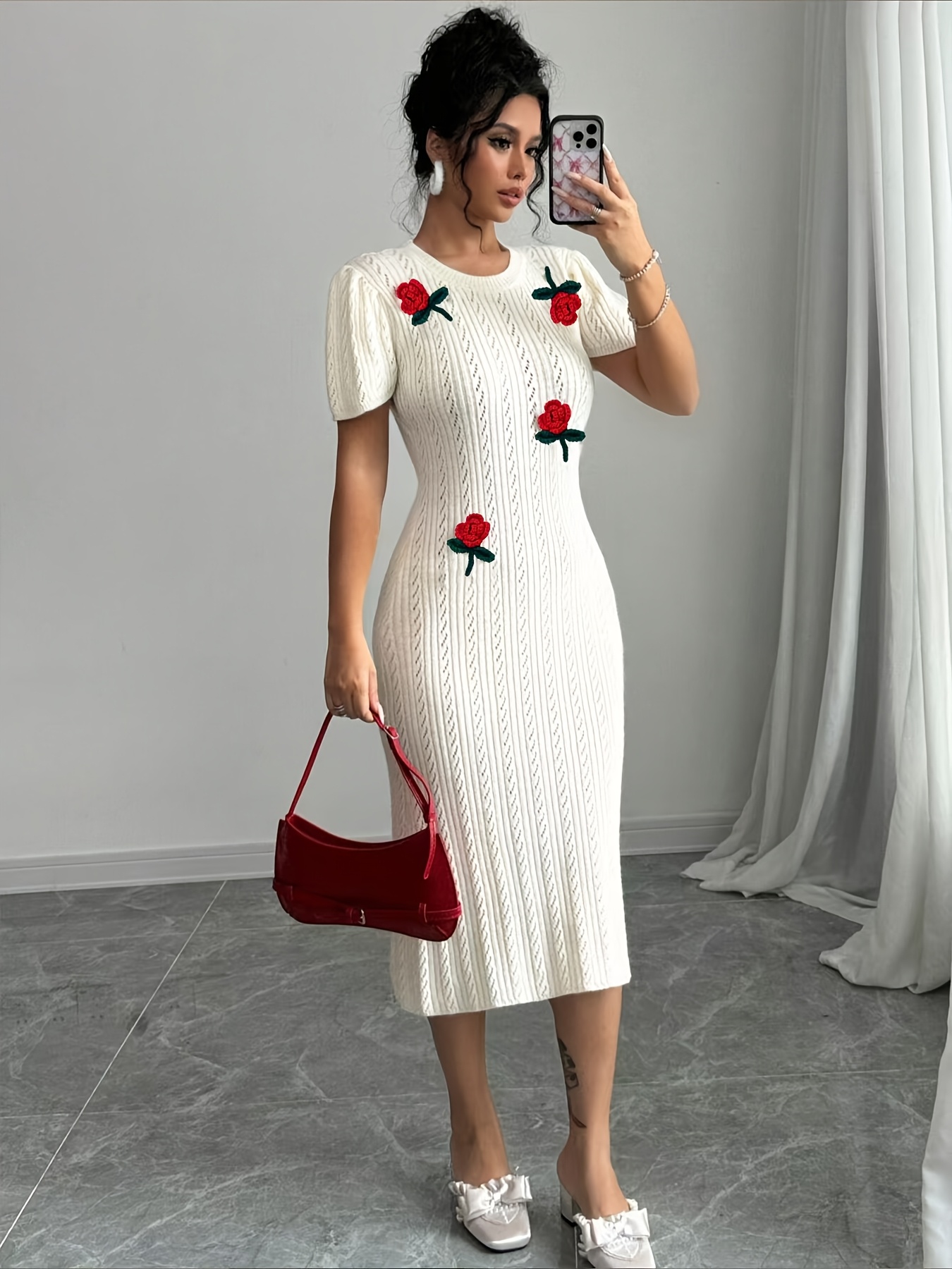womens 3d flower embroidered mini dress crochet acrylic - Temu United Arab  Emirates