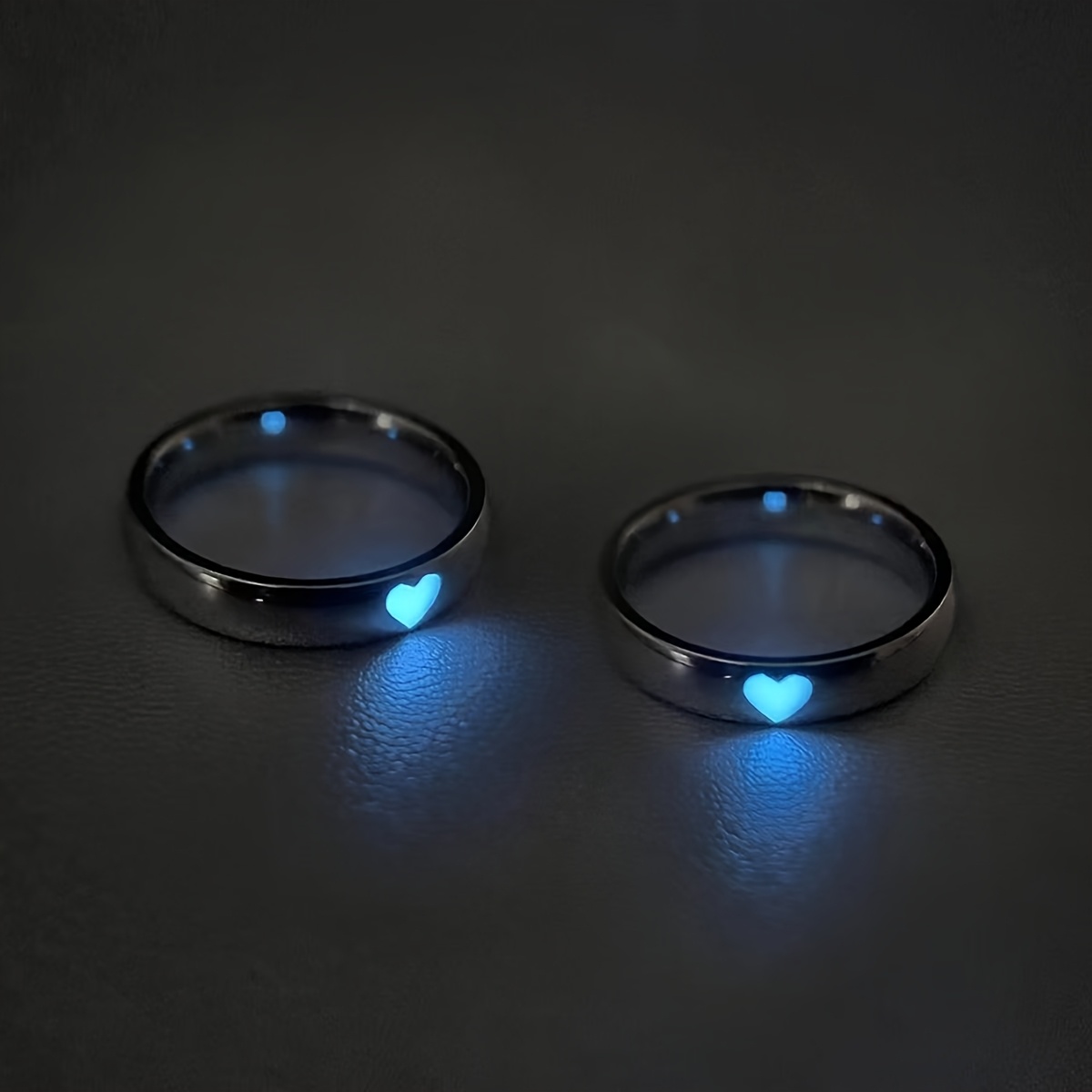 TEMU 1 Pair Luminous Couple Rings Suitable For , Adjustable Matching Bands With Glow, Blue/ Jewelry For Valentine's Gifts, Daily Wear, (no Coating,
