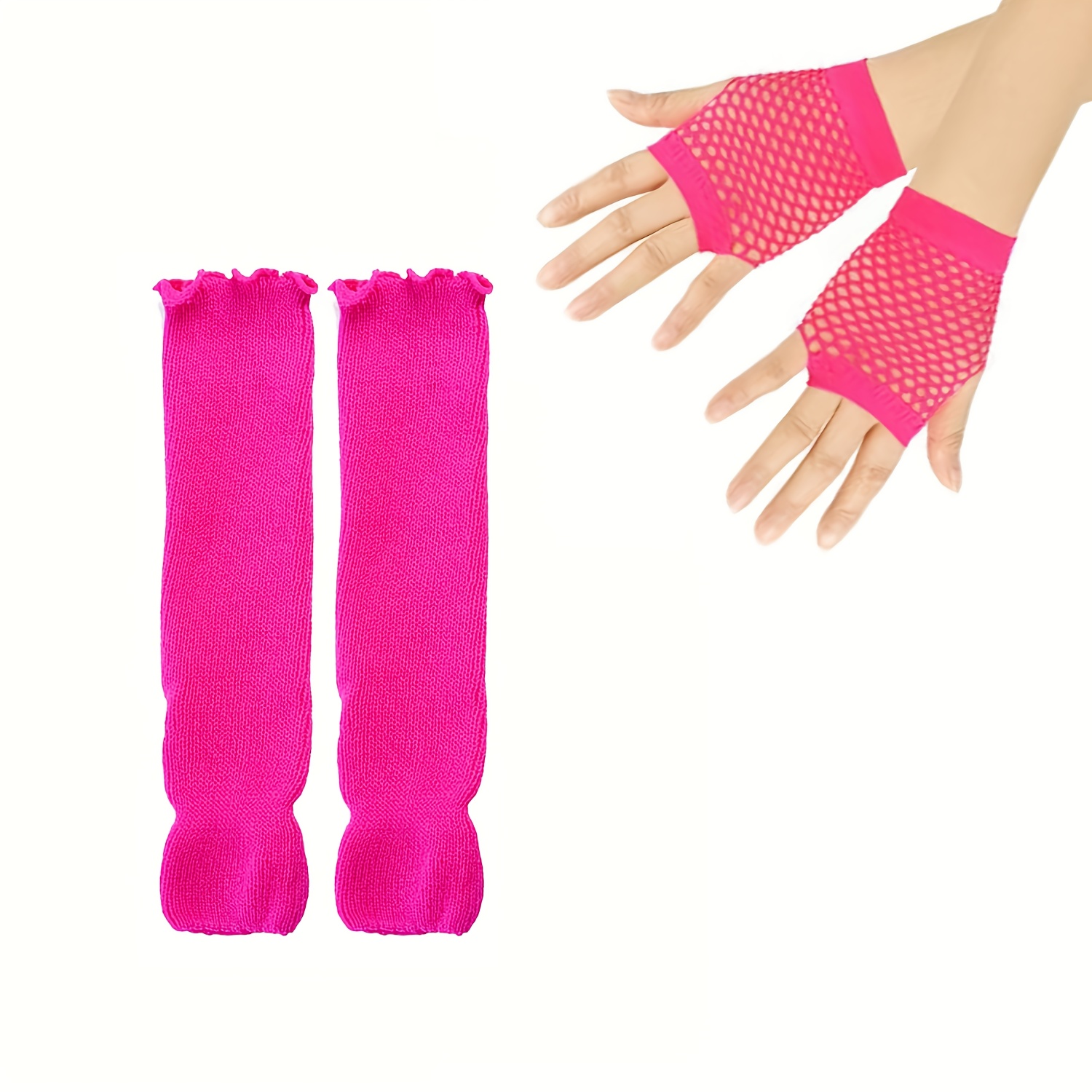 Image of 4pcs 80s Accessories For Women With 1 Pairs Neon Leg Warmers+1 Pairs Fishnet Gloves 80s Fancy Dress Costume For 80s Retro Partybars, Nightclubs, Birthday Party, Band Performances And Halloween