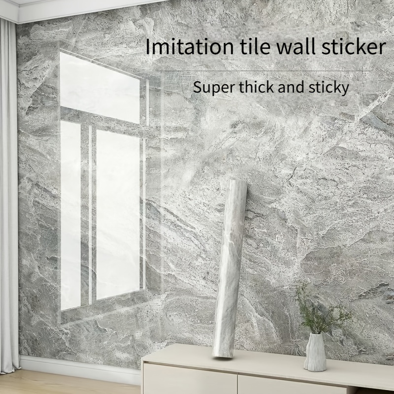 1 roll extra large self marble texture wallpaper floor tiles peel and stick vinyl plank sheets in grey black white gray beige high quality for kitchen bathroom shower tv walls floors decor with textured surface suitable for large easy to clean durable vinyl material random matching design suitable for more Product details 3