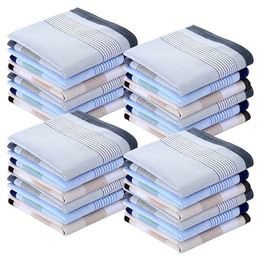 Image of 24-pack Elegant Men's Cotton Handkerchiefs - Soft Woven Pocket Squares, Assorted Colors, Ideal For Valentine's Day, Thanksgiving, Christmas - Machine Washable