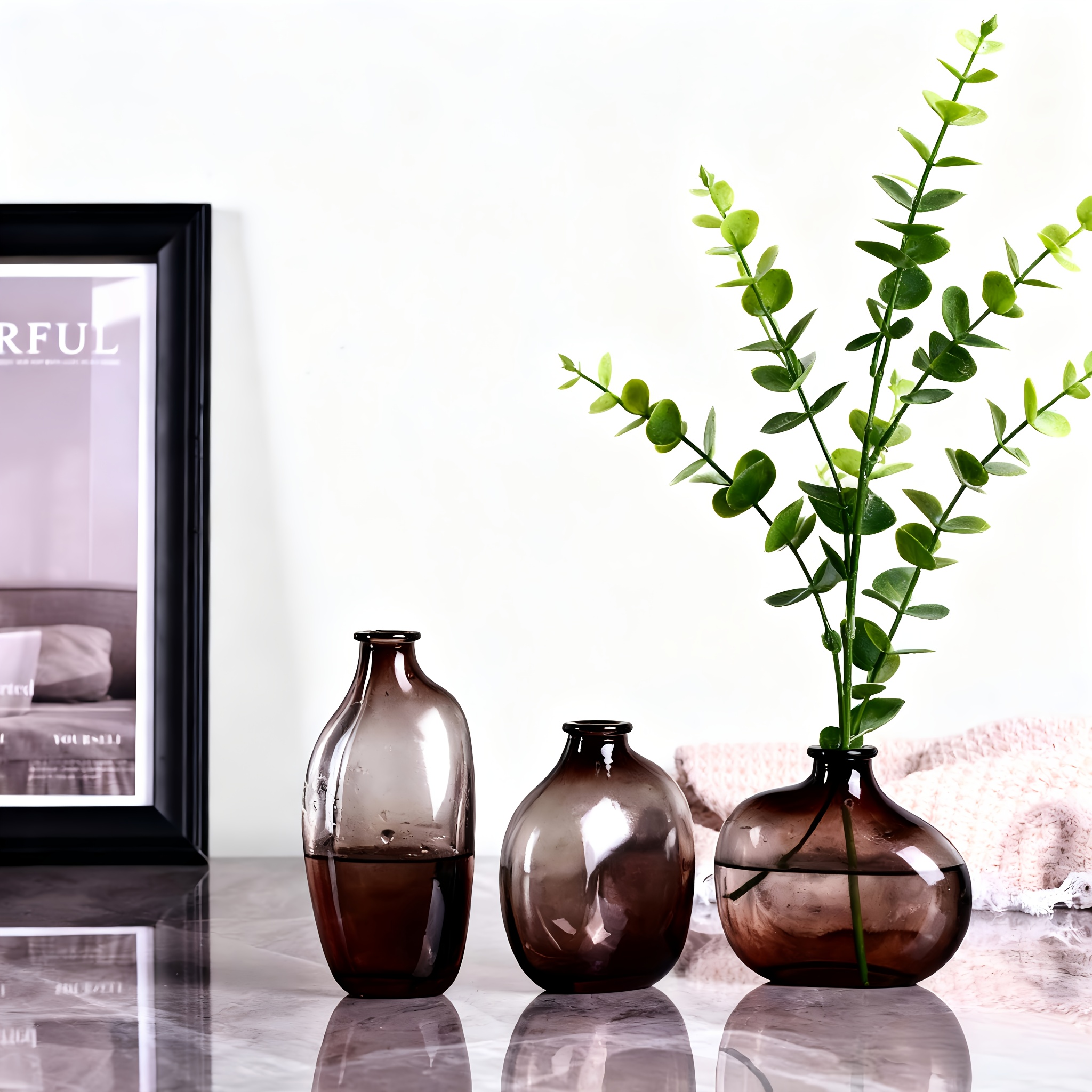 TEMU Tres jarrones decorativos de vidrio irregular vintage, pulidos a , ideales para flores hidropónicas y arreglos, perfectos para la decoración del