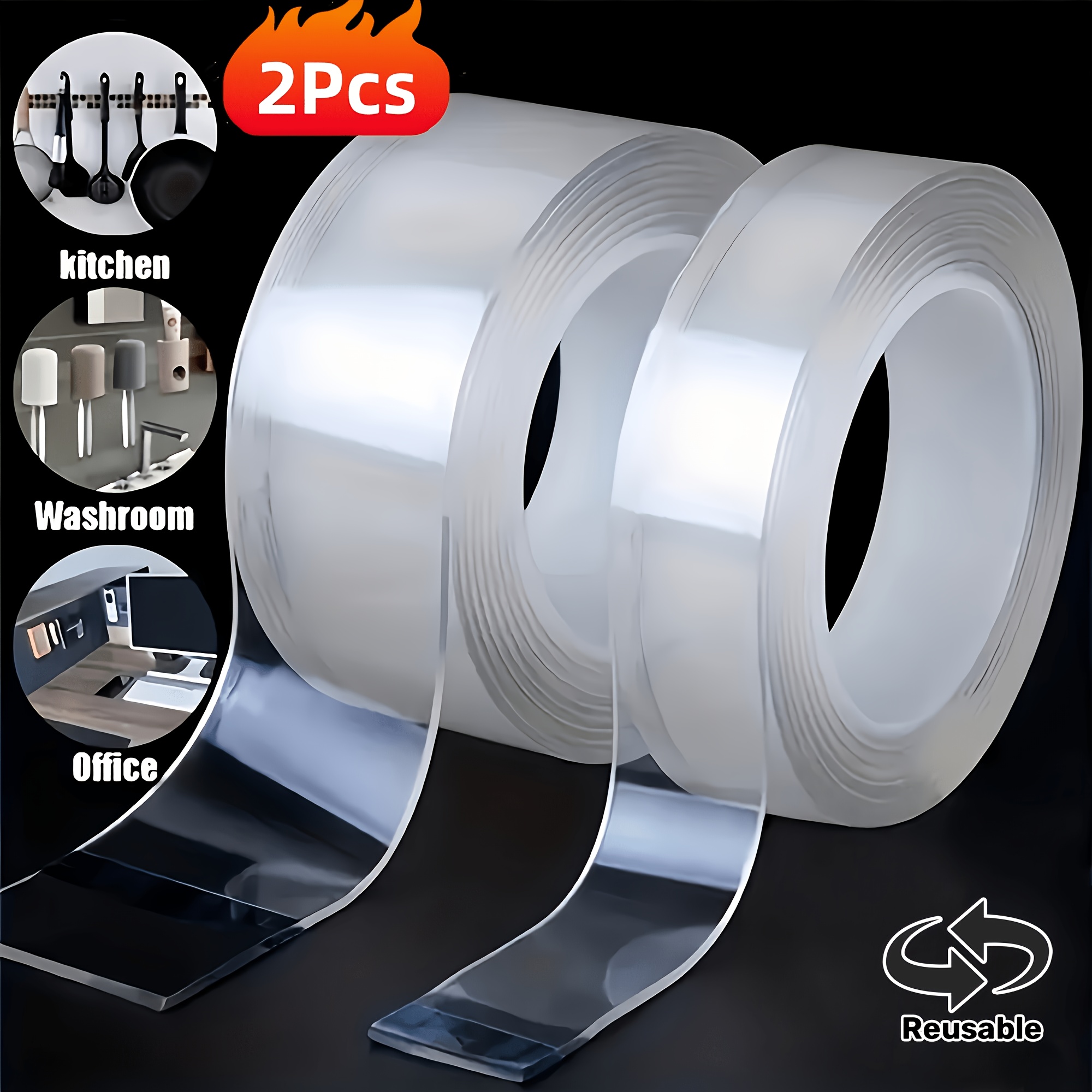 2-Pack Super Strong Double-Sided Tape, Reusable, High-Strength No Residue, Suitable for Home, Office, Car, Hand-Painted Wallpaper, and More - 32+ Uses Including Wall Hanging Decor, DIY Projects, Multi-Purpose Adhesive, Durable Sticky Strips