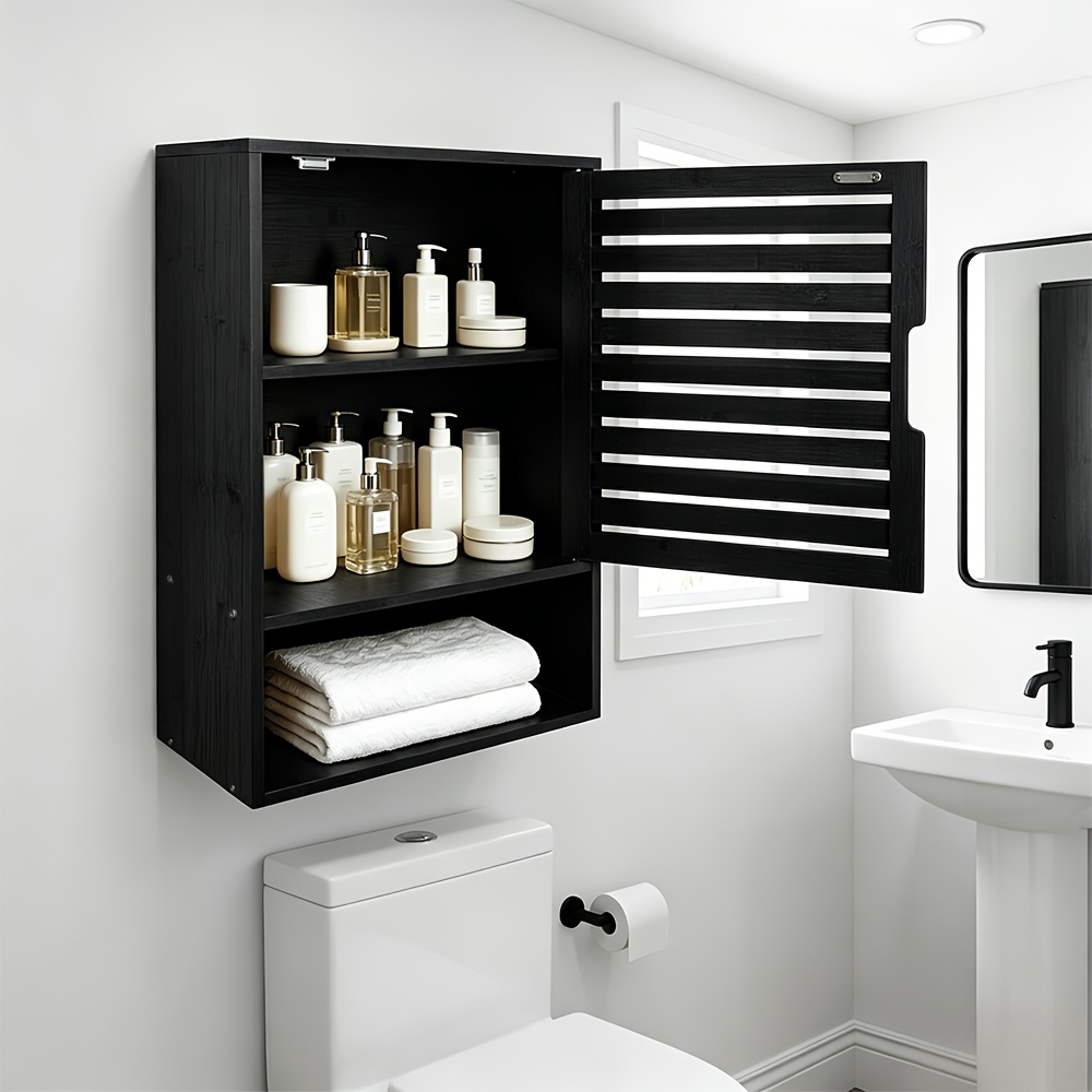 Black Medicine Cabinet Organizer Wall Mounted, Over The Toilet Space Saver Bathroom Organizer, Bathroom Furniture And Restroom Organizer For Bathroom, Laundry Room, Kitchen 40x20x60cm