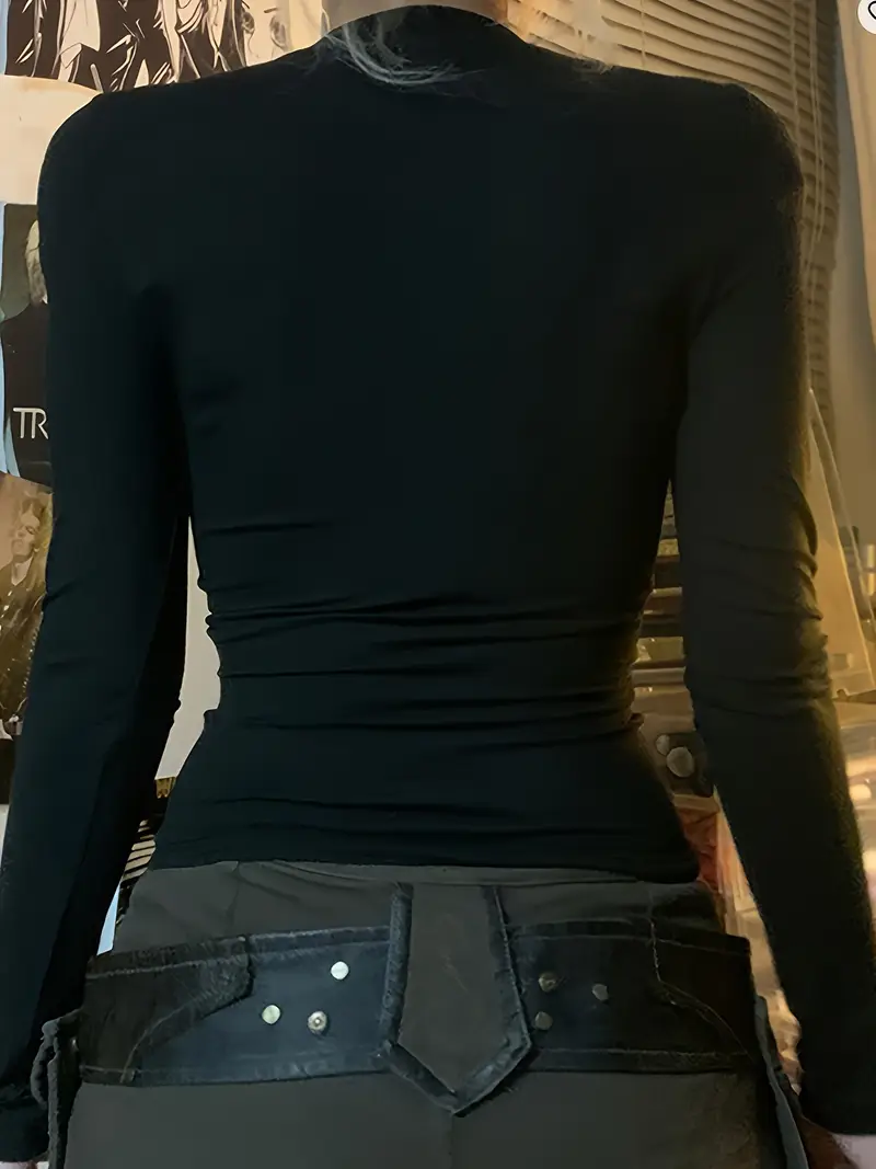 PengGengA Top Corto Gotico Nero - Maglia In Rete Maniche Lunghe, Stile Punk Alternativo - Foto 11