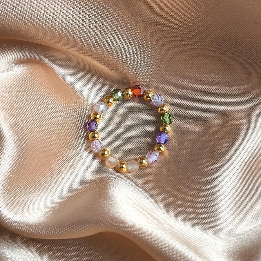 1pc Ladies Elegant 3mm Natural Stone + Stainless Steel Beaded Ring Elastic Cord Adjustable Finger Ring Valentine's Day Jewelry Gift Suitable For Holiday Wedding Party Wear