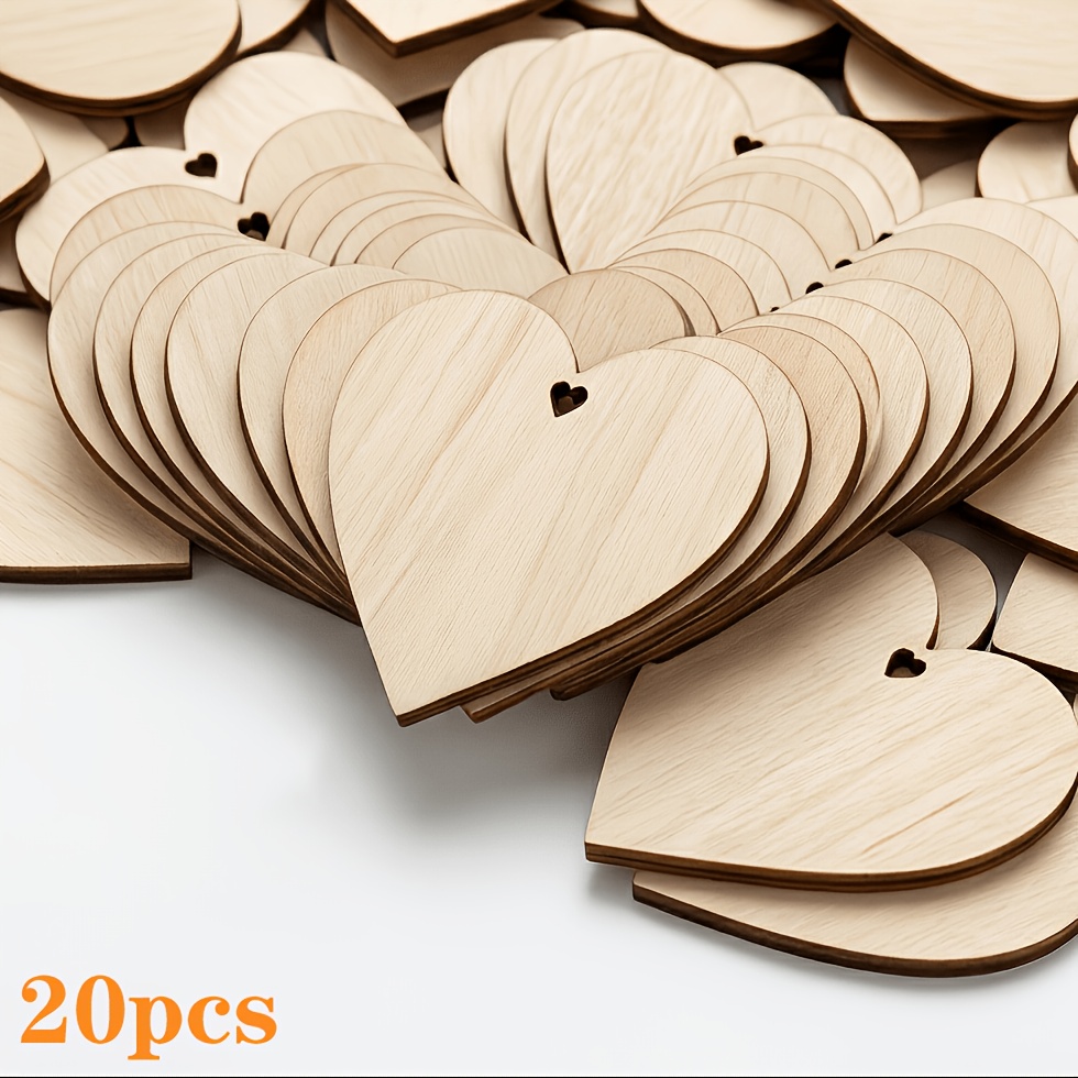 TEMU Unbemalte, vorgebohrte herzförmige Holzrohlinge, 10/20 Stk., DIY handbemalte Hängeornamente, geeignet für Weihnachten, Thanksgiving,