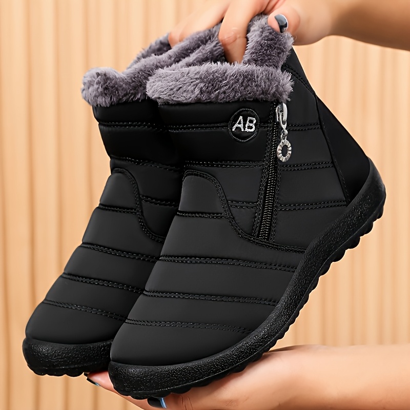 Women's Fleece Lined Side Zipper Winter Ankle Boots, Casual Wear