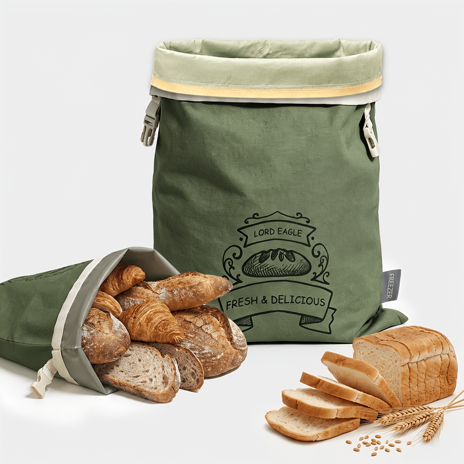 TEMU Washable Sourdough Bread Bags For Homemade Bread - 2 Pack 100% Cotton Canvas With Detachable Beeswax Liner & Tpu Freezer Bag - Reusable Storage
