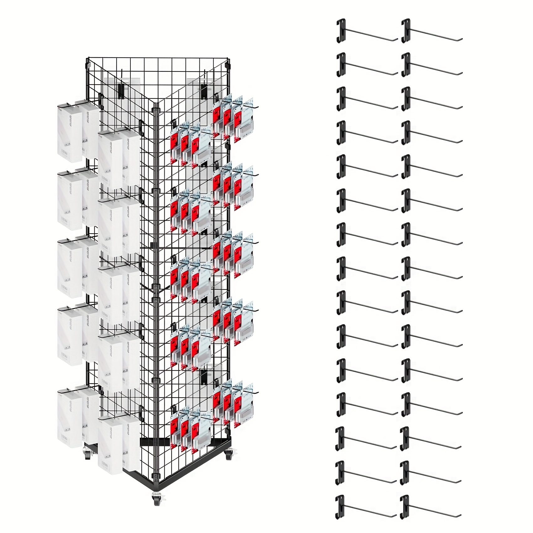 Image of Lhysn Grid Wall Panels, Presentation Stand - 55.9 X 167.6cm, Dirty, For Events With 30 Hooks, Art Display Panels, Hard-wearing, Floor-standing, Mobile Stand Storage And Organization
