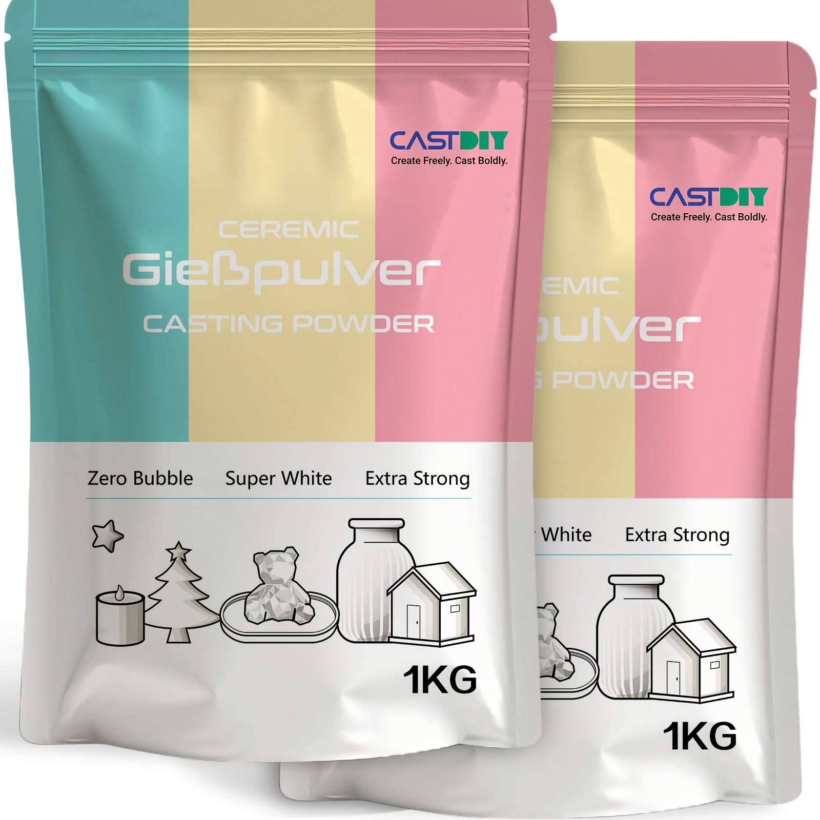 E-shop CASTDIY Gießpulver 1 kg, blasenfrei, extra weiß, extra hart, geruchlos, Gips Gießpulver für Formen, schnelles Entformen in 30 Minuten, geeignet