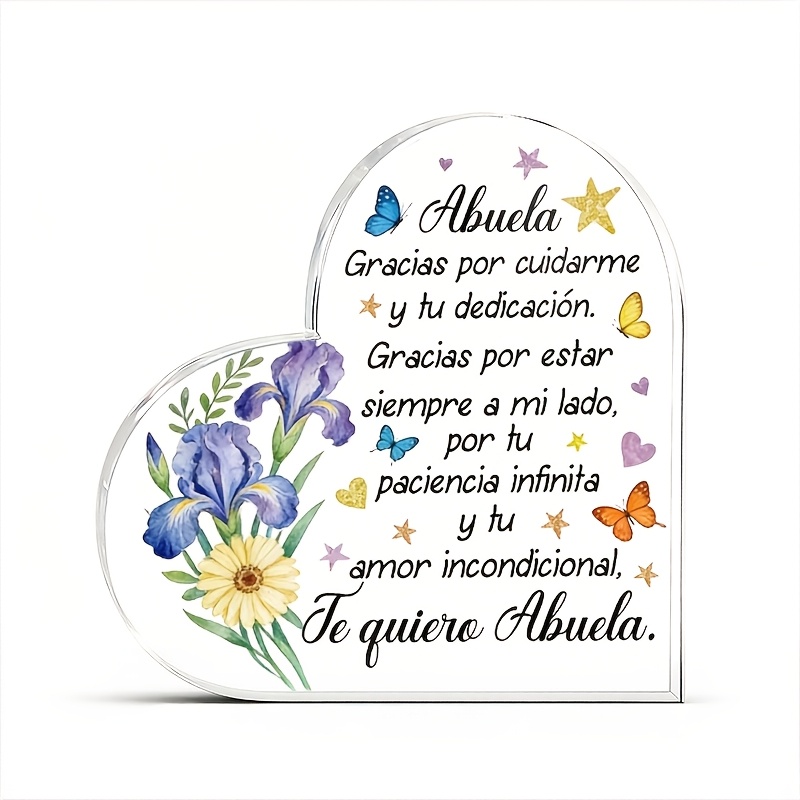 TEMU Una placa decorativa para de la /Día con la española "Gracias Por Cuidarme" junto con iris , margaritas amarillas, mariposas y estrellas. regalo