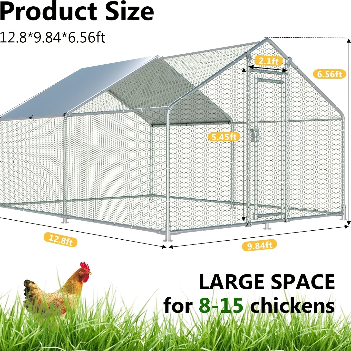 TEMU Large Metal Chicken Coop Run For 6/8/10 Chickens, Heavy Duty Walk-in Metal Runs With Cover, Outdoor Hen Rabbit In With Shaped For &farm Yard
