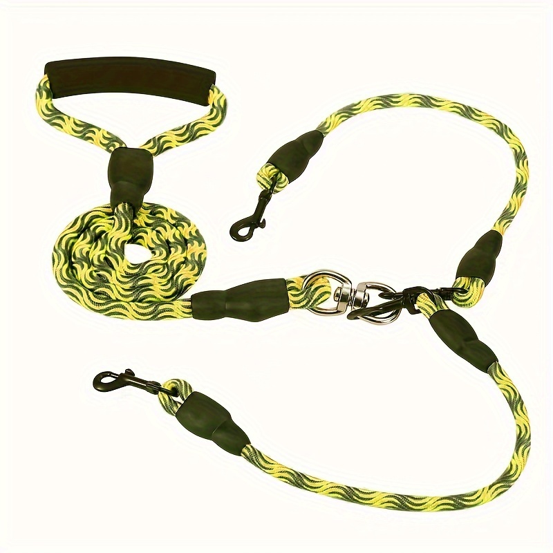 TEMU Dual Dog Leash With Wave Pattern - Detachable, -free Nylon Lead For Walking