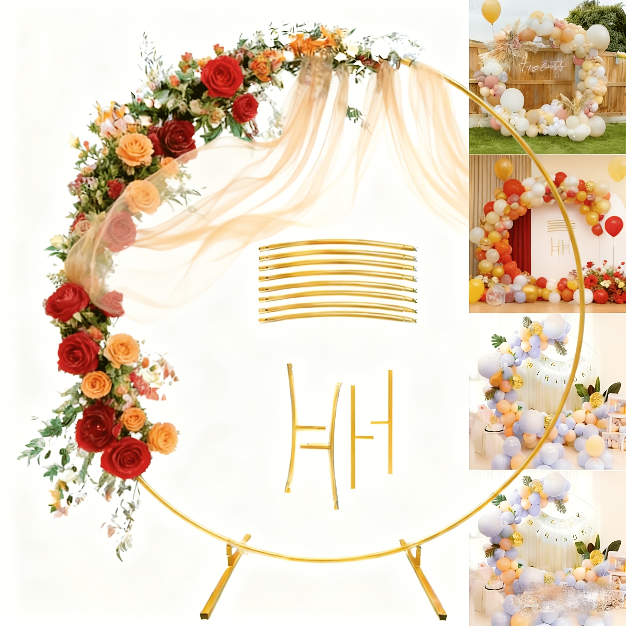 support de ballons, cadre rond,   de ballons à anneau en métal doré, pour présentoir de décoration de mariage,   ronde de décoration extérieure, convient pour mariage, noël et   an, support de ballons,   de mariage en métal doré ronde