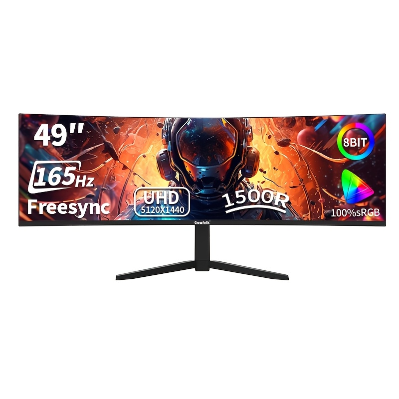 Image of Gawfolk 49-inch Gaming Monitor With Curved Screen, 1500r Pc Screen 5k 165hz Dqhd 5120 X 1440p, With Freesync Va Panel, Hdtv 2.0, Vesa Mount, Best Christmas Gifts