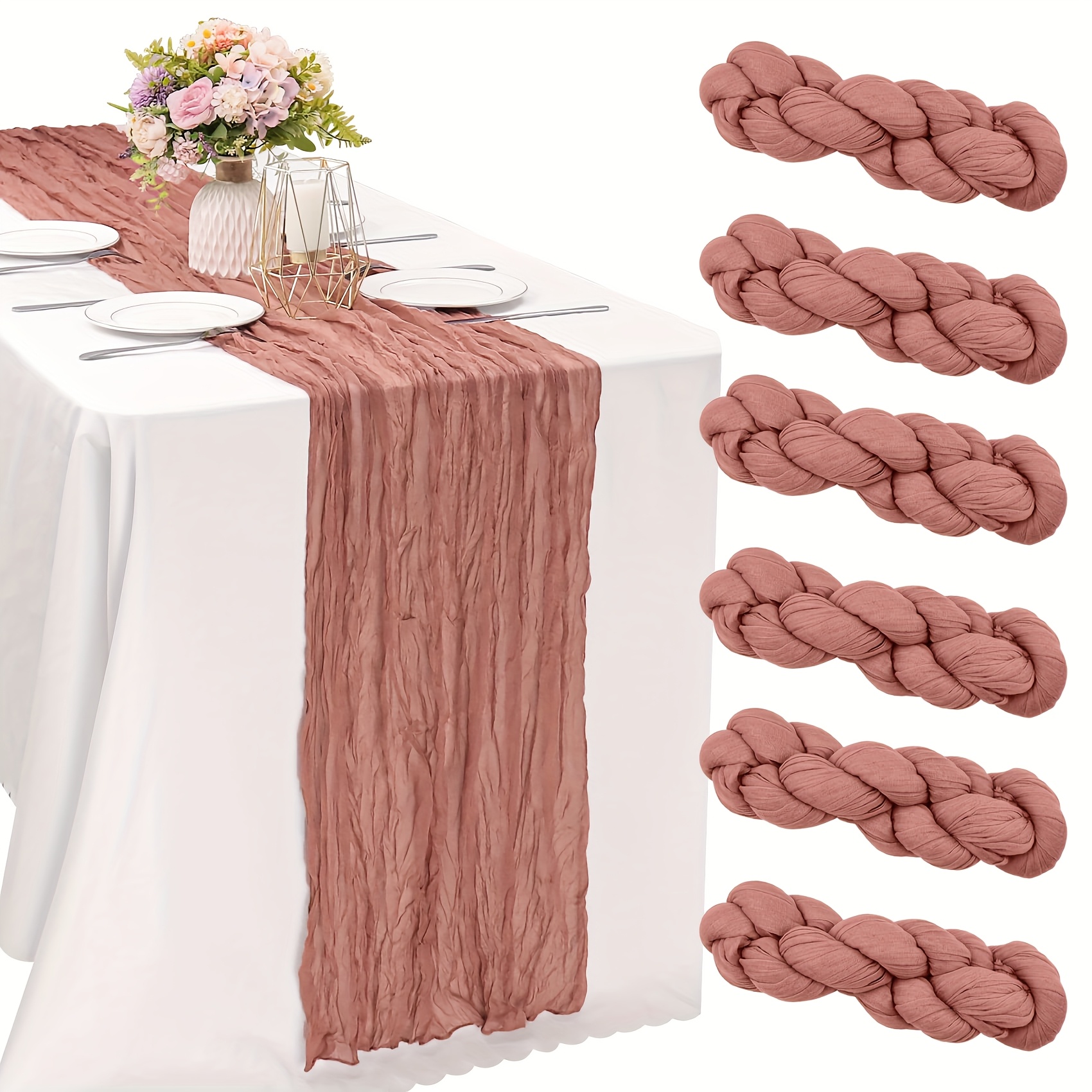 10ft Beige Cheesecloth Table Runner - 35x120 Inch Boho Gauze Runner For Wedding, Baby Shower & Party Decor