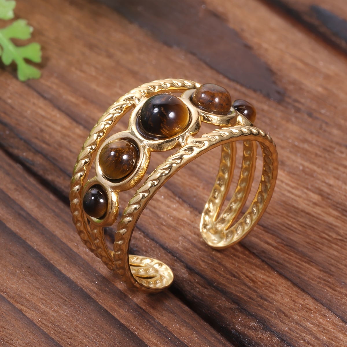 Golden Palace Style Stone Ring Stainless Steel