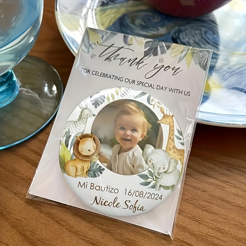 TEMU Custom Refrigerator Decoration, Birthday And Baptism Gift, Personalized With Photo, Name, And Date, Cartoon Animal Jungle Design, Includes Thank
