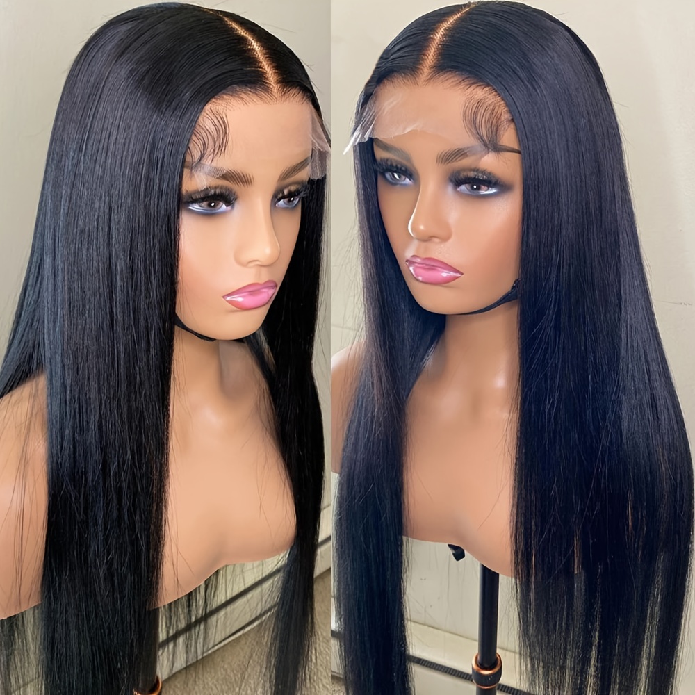 

13*4 Inch Silky Straight Lace Front Wig 13*4 Inch Synthetic Lace Front Wigs For Women 24 Inch Heat Resistant Fiber Preplucked Hairline Glueless Lace Wigs For Daily Party Use