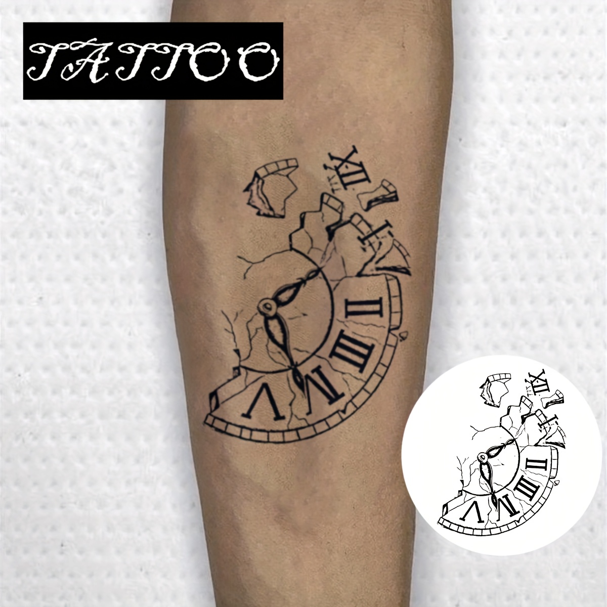 Temporary Tattoo Suitable For Beginners - Waterproof Herbal Tattoo Ink With Realistic Clock Hands & , Easy Application For Parties, Festivals, Themed Events - Lasts 1-2 Weeks