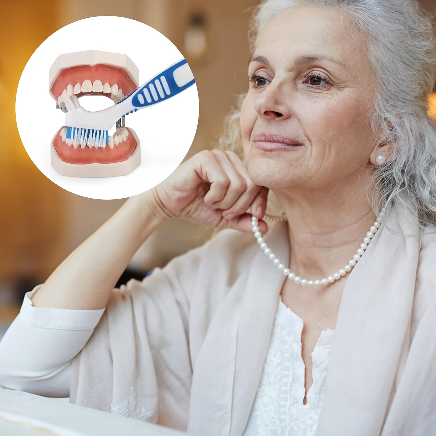 12pcs Portable Denture Brushes with Multi-Layer Nylon Bristles