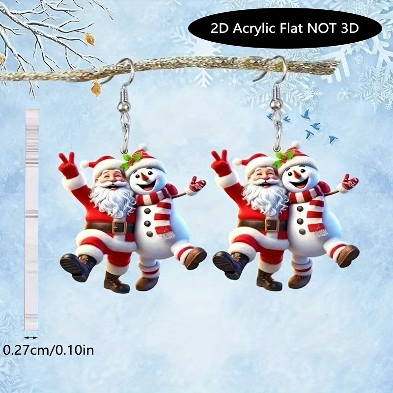 TEMU 2d Flat - Creative And Stylish Earrings Featuring A 2d Plane Design Of A Christmas Snowman And Santa Claus, Perfect For Parties And As A Gift For Birthdays Or Christmas