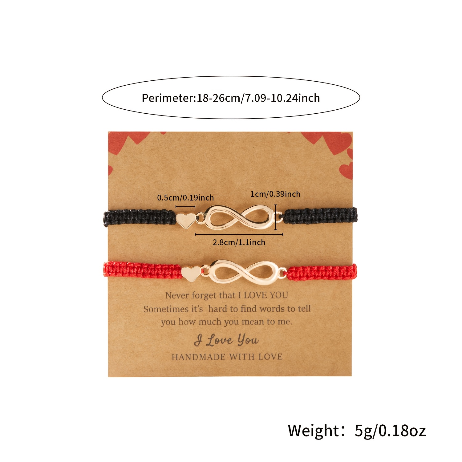 2pc Infinity Symbol Couples Bracelets Set with Heart Charm
