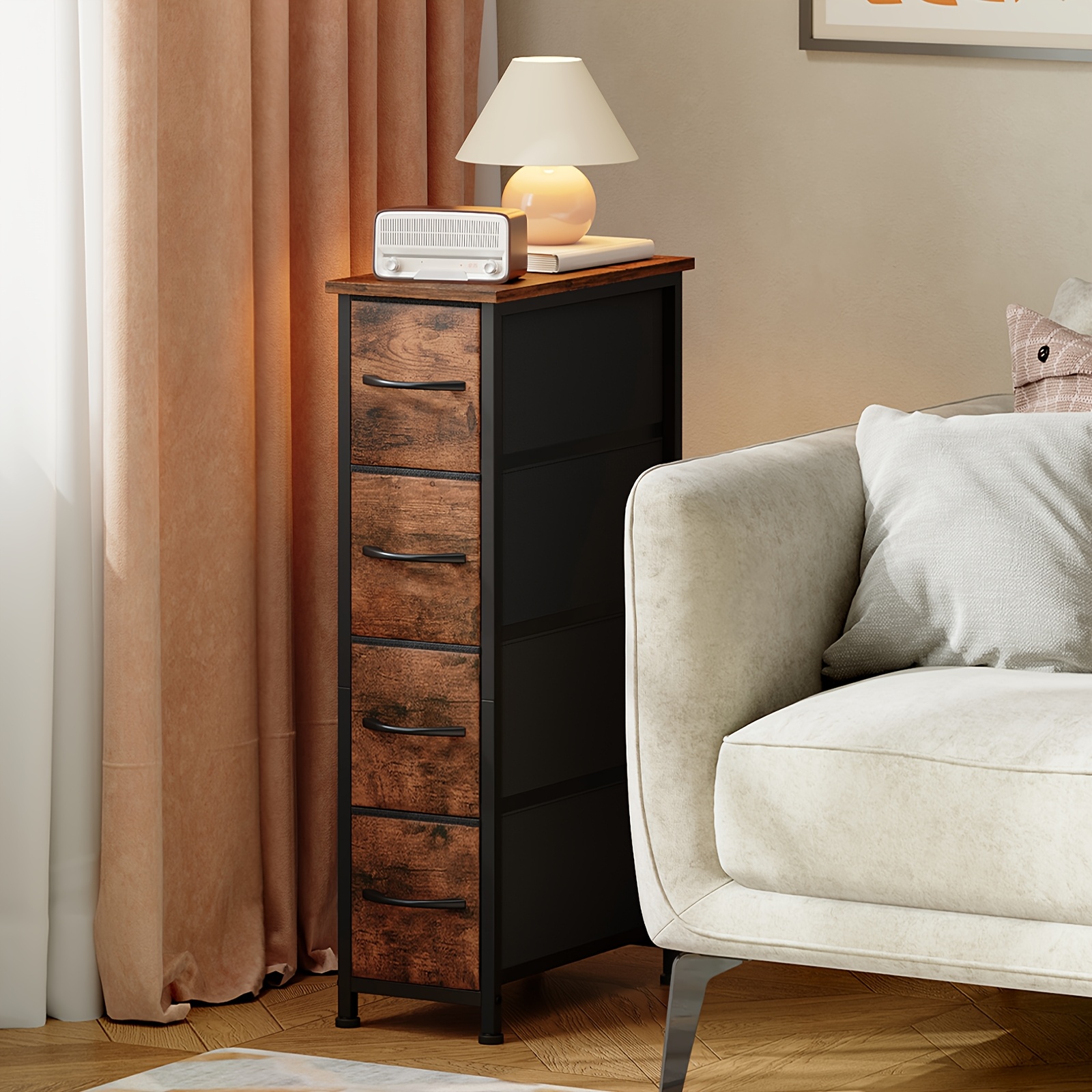 TEMU Eunos Narrow Dresser With 4 Drawers, Slim Storage Organizer Chest Of Drawers With Removable Fabric Drawers For Small Spaces Bathroom Closet
