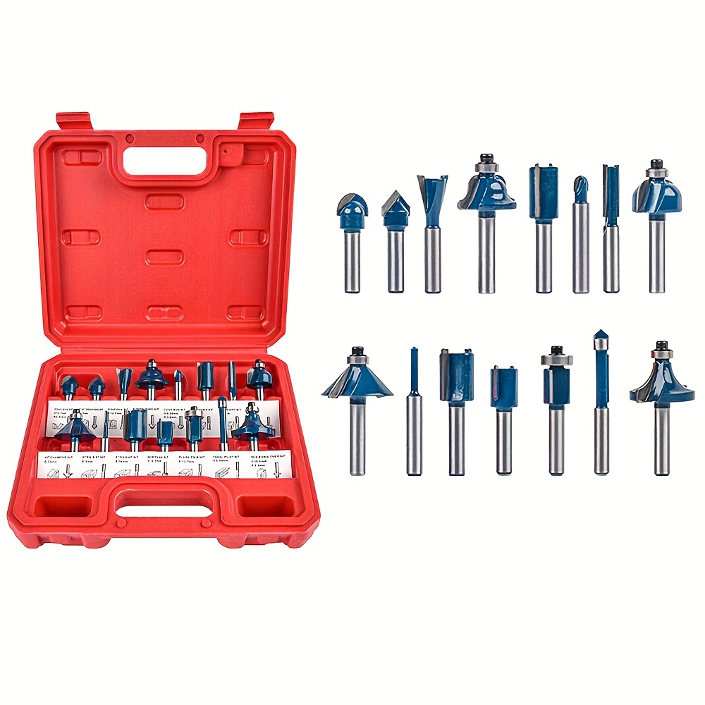 

Carbide Router Bit Set - 15-piece Woodworking Tool Kit With 1/4-inch Shank For Diy And Home Improvement