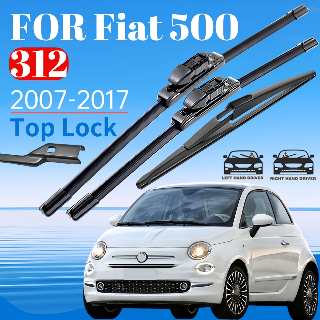 TEMU Kit de balais d'essuie-glace et arrière pour Fiat 500 modèles 312 de 2007 à 2017 - 24 pouces + 14 pouces + 11 pouces - Balais d'essuie-glace de