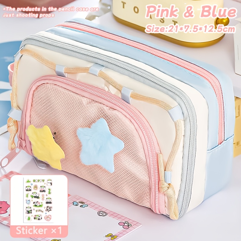 TEMU New Large-capacity Star-patterned Pencil Case, Simple Multifunctional Stationery Bag For Pens, Pencils, Markers, . Portable Makeup Organizer,