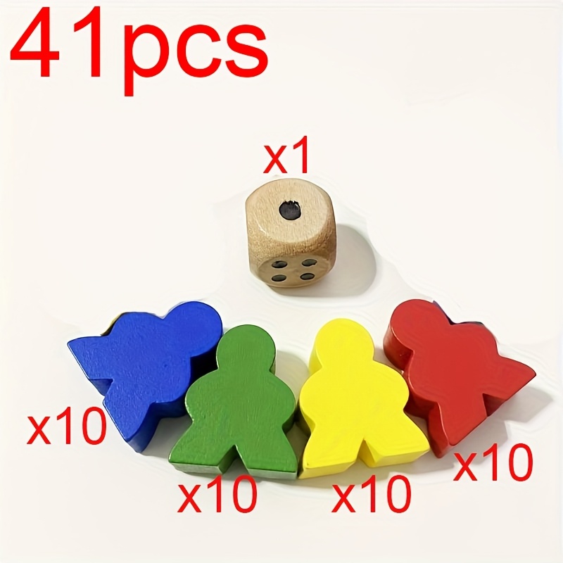 40pcs Wooden Humanoid Chess Pieces And 1pc 16mm Wooden Dice For Board Game Additions