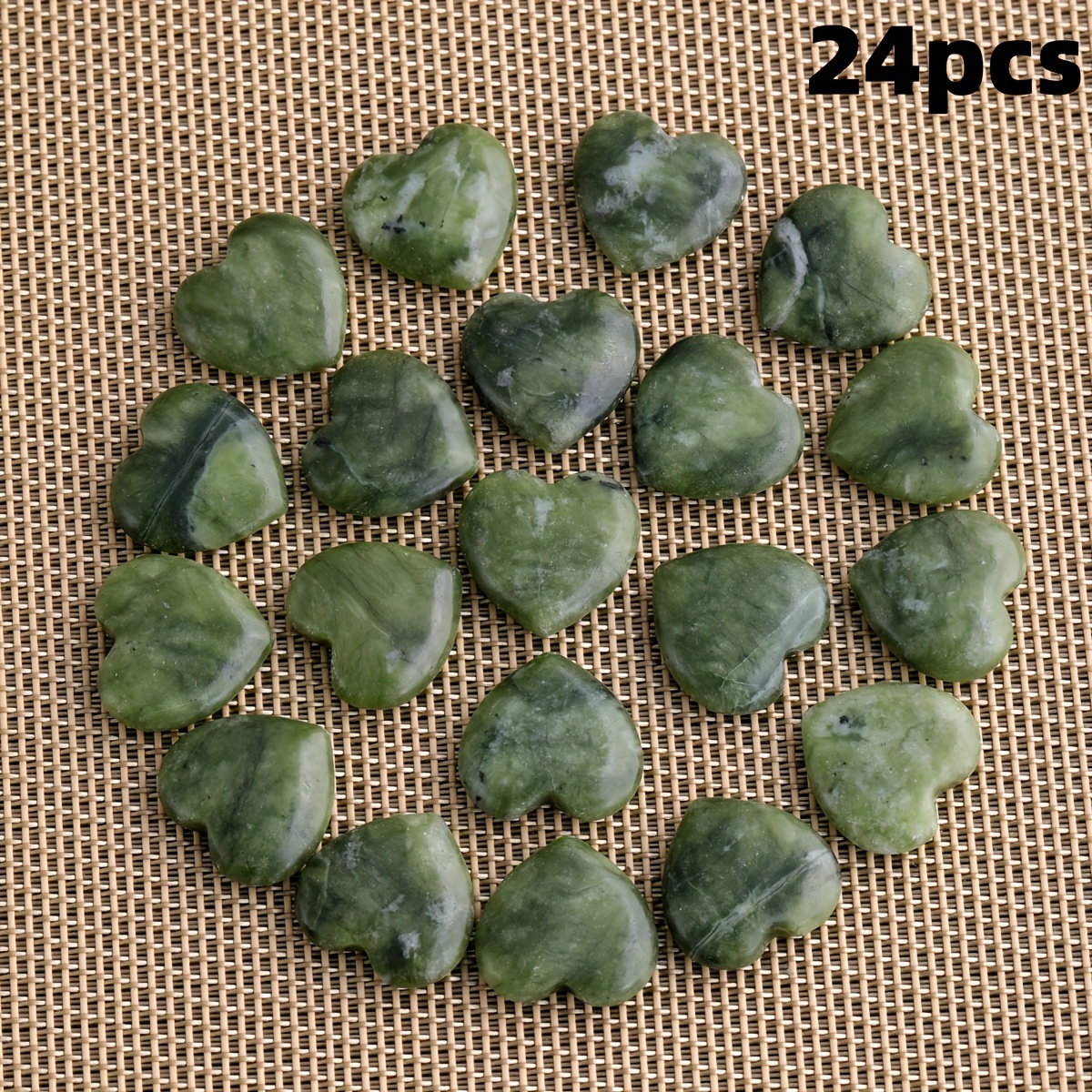TEMU 12/24/36pcs Green Heart Carved Polished Stones, Suitable For Scenery Decoration And Making Supplies, Perfect Valentine's Day And Mother's Day