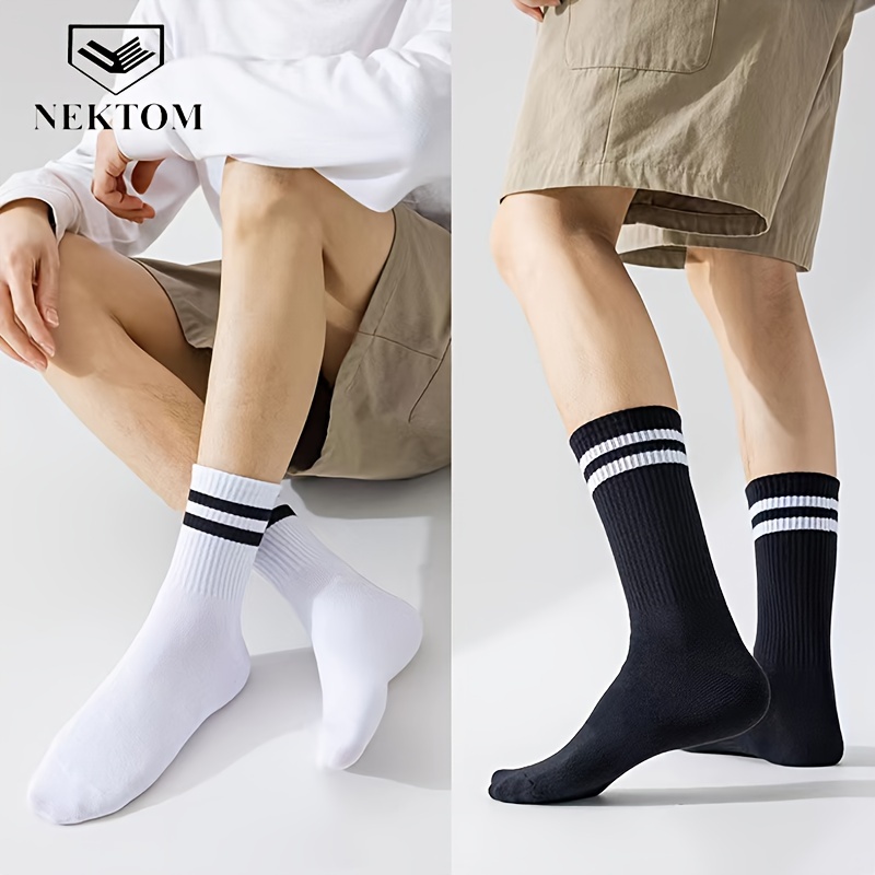 

6/12 Pairs Nektom Unisex Mid-calf Crew Tube Footwear, Comfortable Soft Knit Fabric Striped Pattern, Hand Washable Or - Moisture-wicking Hosiery For Men And Women