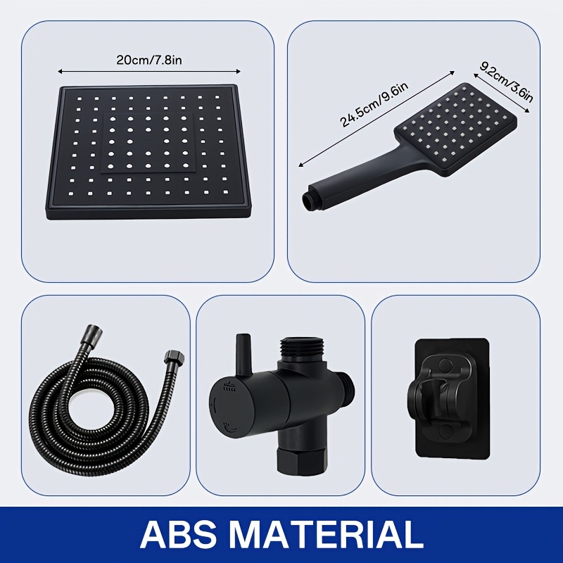 square black shower head combo high pressure 3 in 1 with handheld   options leak proof abs   hose no drill bracket tee splitter perfect gift for christmas halloween Product details 5