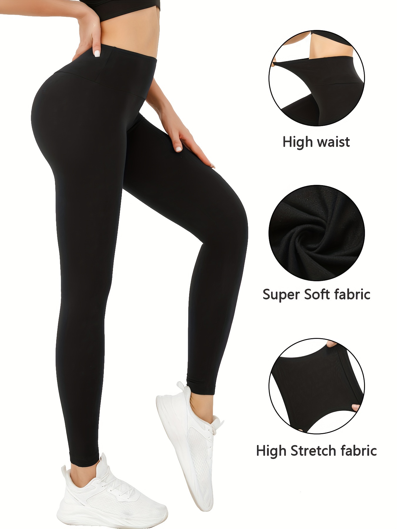  Leggings For Women Tummy Control-High Waisted Non See  Through Black Soft Workout Yoga Pants