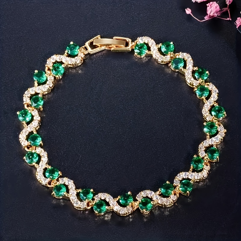 Image of 1pc Colorful Chain Bracelet For Her, Fashion Couple Jewelry Tennis Bangle