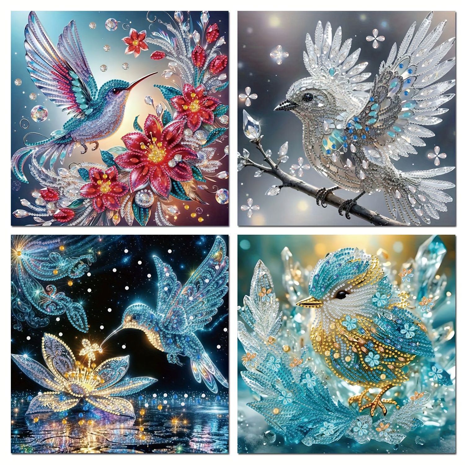 TEMU Diy 4pcs/set Diamond Mosaic Art Special Shape Partial 5d Kits For Beginners, Hummingbird Diamond Painting Kits Birds For Adults, Crystal
