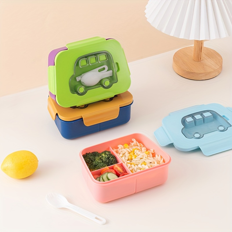 

Colorful ' Lunch Box With - Leak-proof, Plastic, Microwave Safe, 3-compartment Food Storage Container For School & Picnics