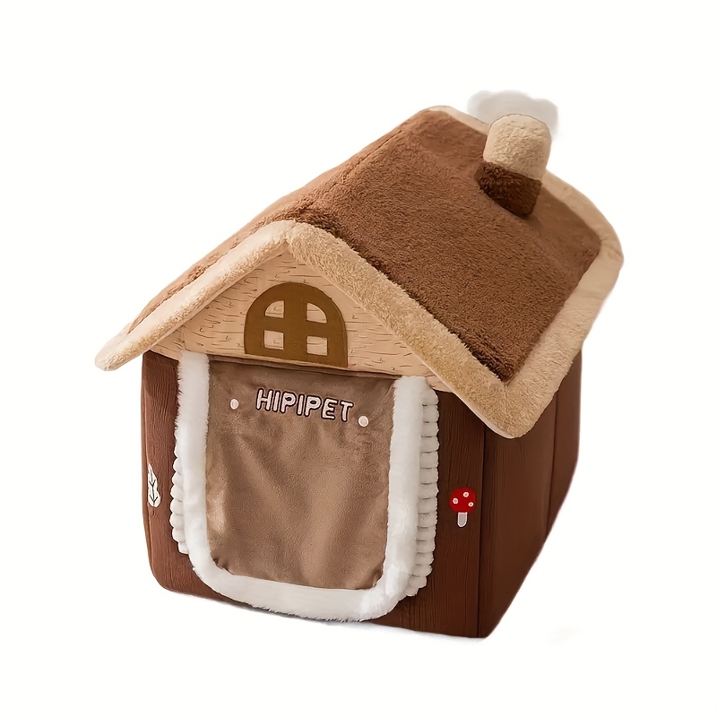 TEMU 2025 Autumn/winter New Warm Windproof Closed Fleece Cat House, Cat Villa, Dog House, Removable Dog House, Cozy Cat House, Pet House, Pet Villa,