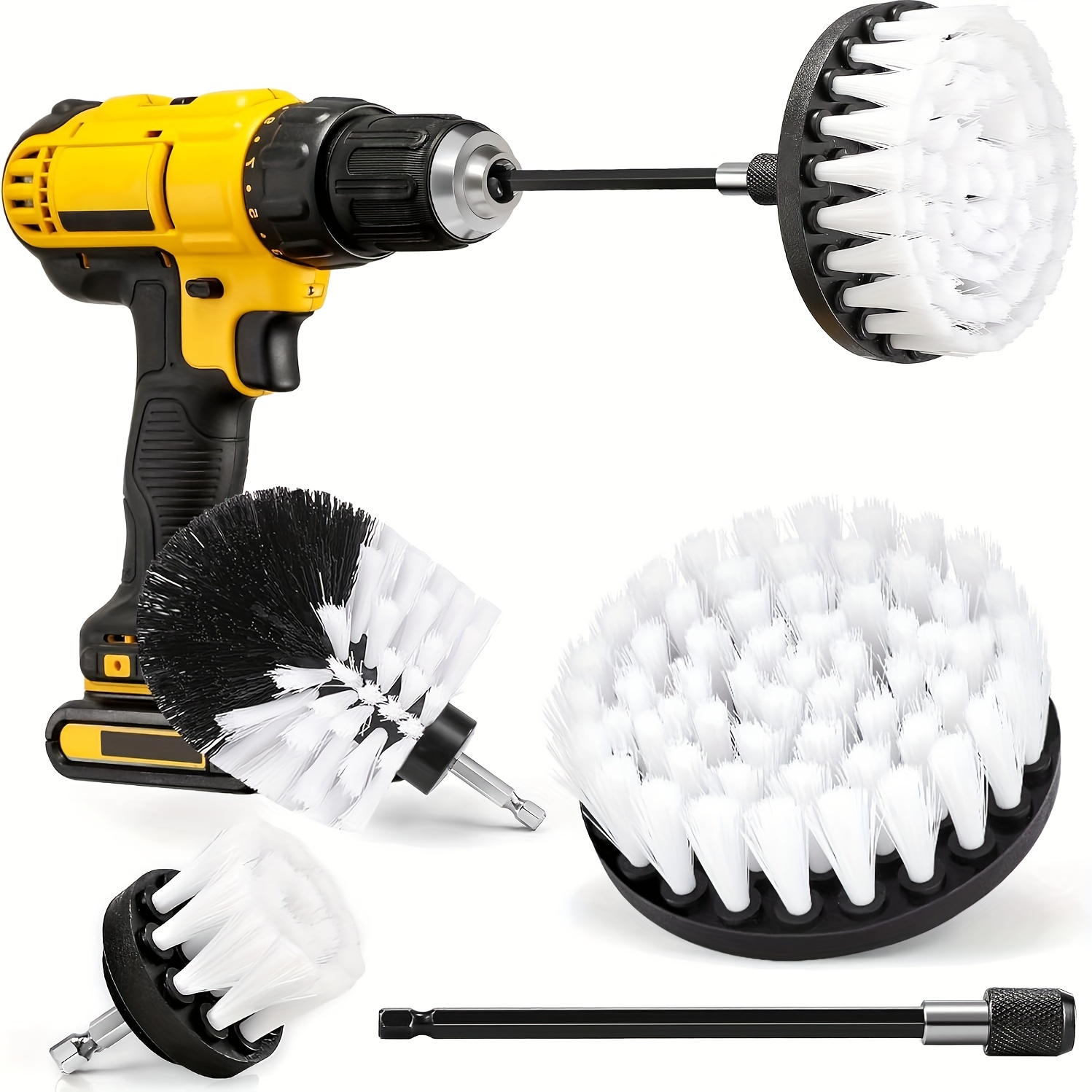 

Drill Brush Attachment Set - Reusable Power Scrubber Kit For Bathroom, Toilet, Kitchen, Car, Patio - Includes Extension, Grout Brush, Tile Brush, Shower Brush, Bathtub Brush - No Electricity Needed