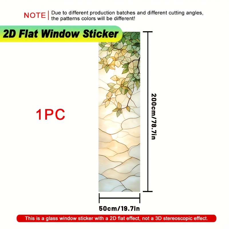 TEMU Adesivo 2D piatto - 1 pezzo di adesivo 2D piatto per finestra con design di foglie e fiori , dimensioni 50X200 cm. � un film elettrostatico per