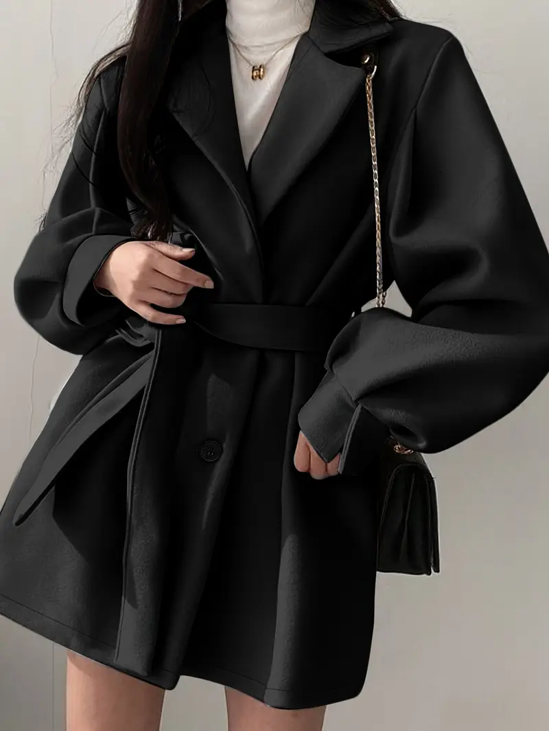 manteau d hiver beige pour femme - à col avec ceinture, manches courtes et structure rigide. col lavable machine idéal pour bureau, décontracté ou (automne/hiver) Détails du produit 9