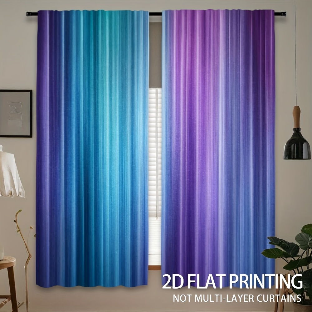 TEMU 2pcs, Abstract Gradient Texture Printed Polyester Curtains With Rod Light Filtering For Bedroom Living Room Office Decor Holiday And Artistic
